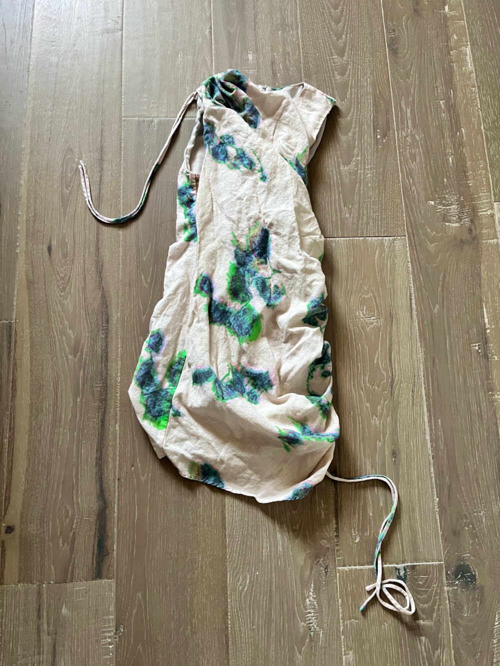 Zara Cream Dress with Green & Teal Accent abstract Small